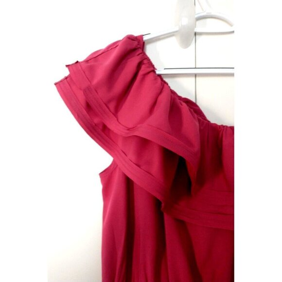 NWT H&M Fuschia Pink One Shoulder Ruffled Hi-Low Dress Women's - Size 10 - Picture 2 of 10
